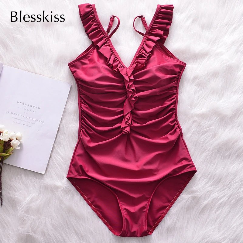 Blesskiss женский купальник пуш-ап, Цельный купальник, новинка, винтажный Цельный купальник с рюшами для женщин, купальный костюм