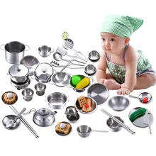 Kitchen Toys Educational Kids Kitchen Utensils House Cooking girls boys Kitchen goods Pots Pretend Play Style Stainless Steel