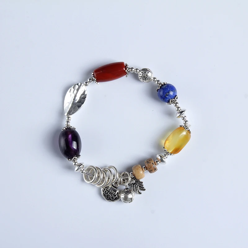 

JIUDUO 925 sterling silver natural amber beeswax bracelet women's fashion color gemstone jewelry 100% genuine factory direct