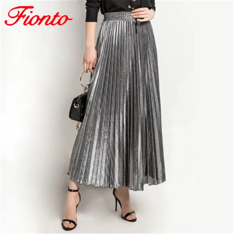 Весенняя и летняя новая модная однотонная плиссированная юбка трапециевидной формы, цветная Длинная тонкая высокая талия, большие качели, Золотая пляжная юбка для женщин AN1006