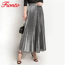 Весенняя и летняя новая модная однотонная плиссированная юбка трапециевидной формы, цветная Длинная тонкая высокая талия, большие качели, Золотая пляжная юбка для женщин AN1006
