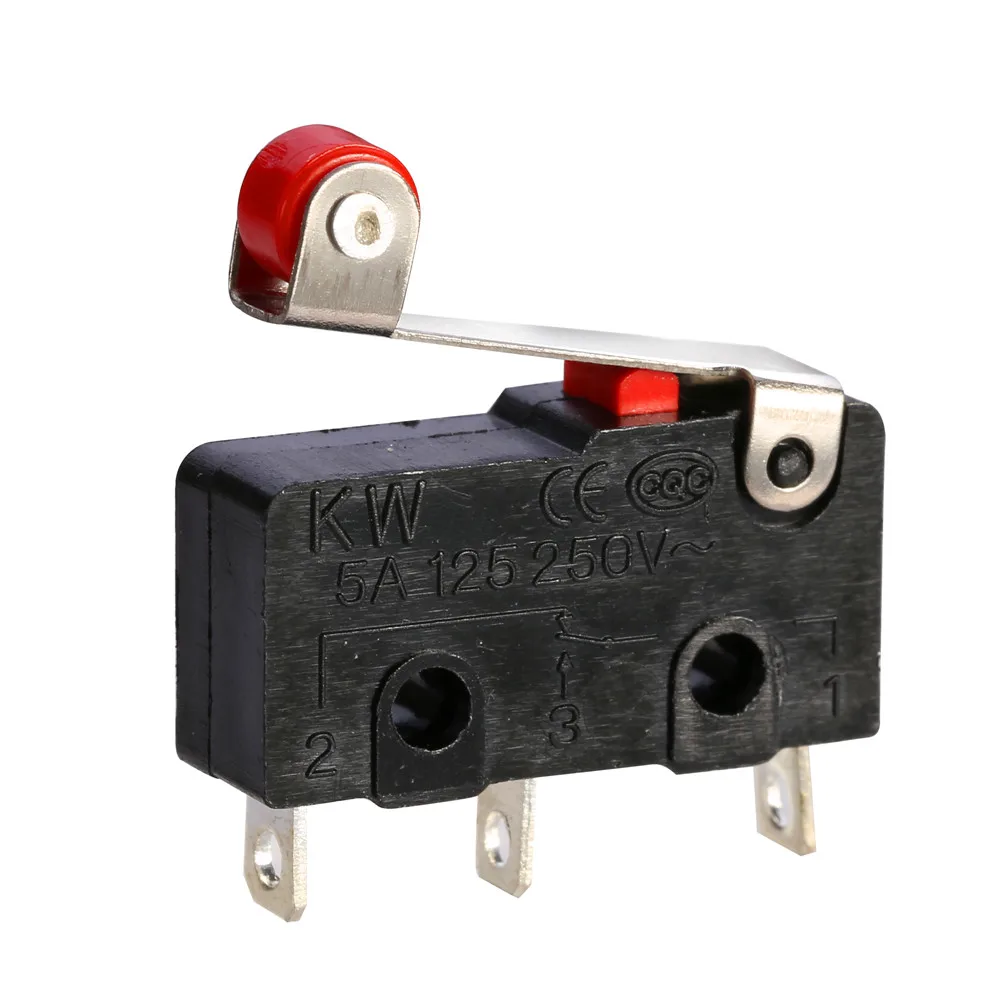 

5pcs/lot High Quality Micro Touch Limit Switch 5A 125 250VAC KW11-2 Mini Micro Switch for 3d printer diy kits with red wheel