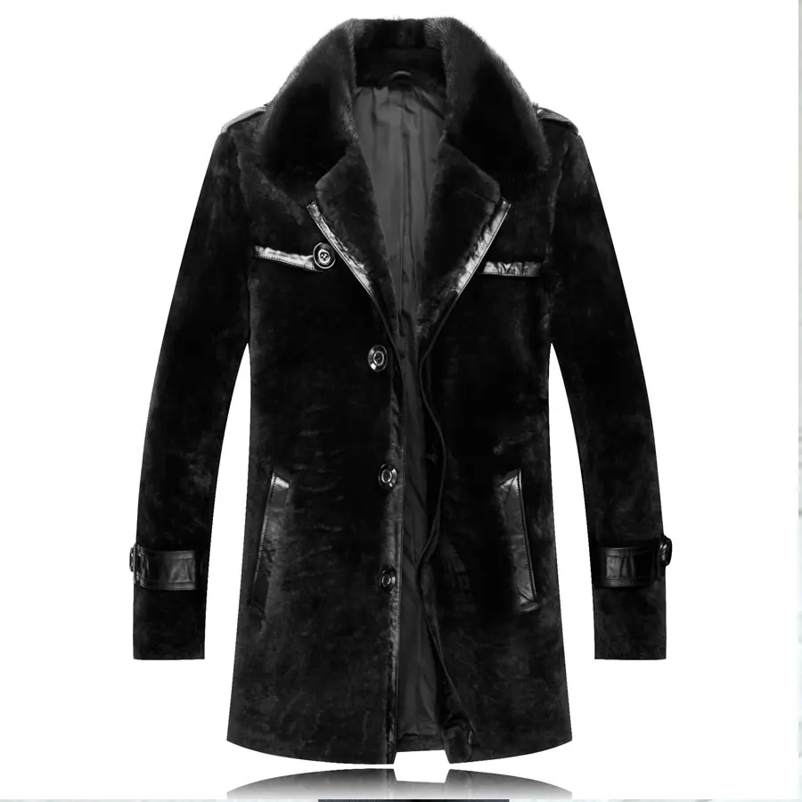 

Real Natural Fur Coat for men Sheepskin Shearling Fur Coats Luxury mink fur collar Male Genuine Leather Plus Size 5XL 6XL