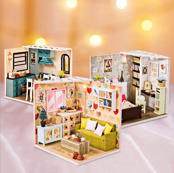 Кукольный дом с мебели Diy Миниатюрный 3D Деревянный Miniaturas кухня спальня кукольного домика игрушки для детей подарок на день рождения