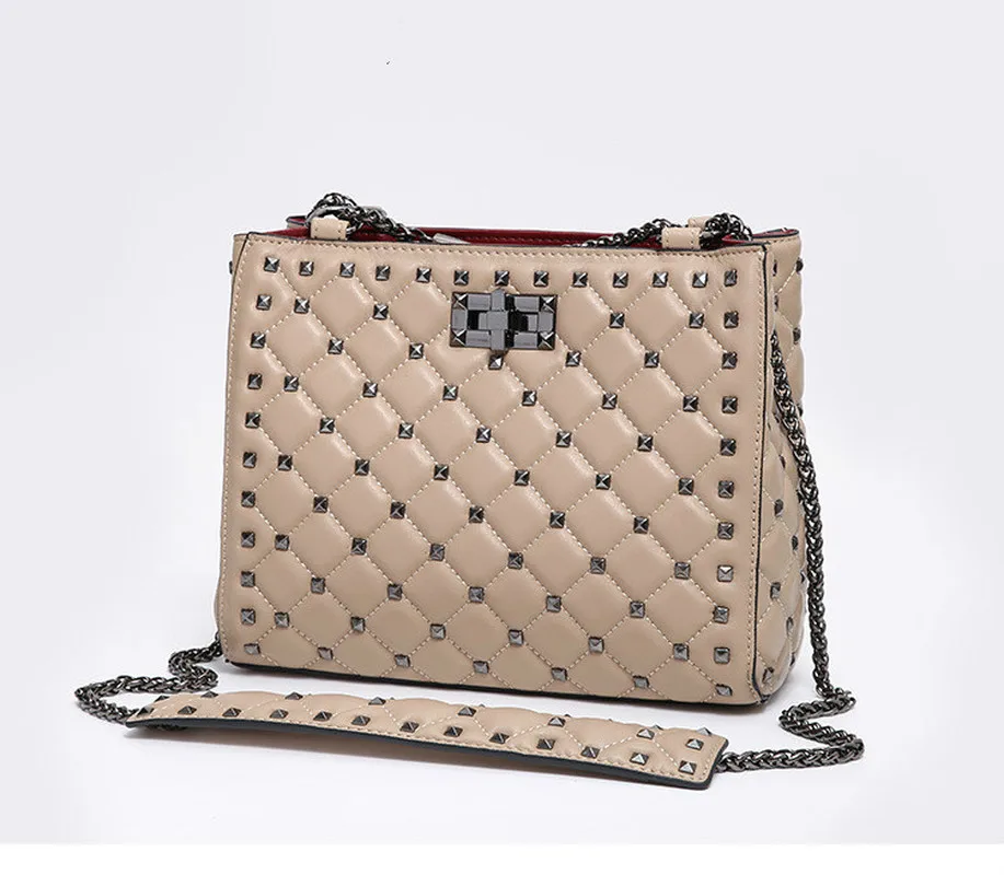 

Bag for Women 2019 New Rivet Chain Single Shoulder Crossbody Sheepskin Luxury Handbags Women Bags Designer