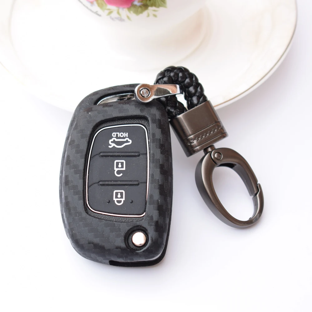

For Hyundai I10 I20 IX25 IX35 IX45 Elantra Accent Solaris 2 Verna Santa Fe Tucson carbon rubber soft keyfob case cover shell bag