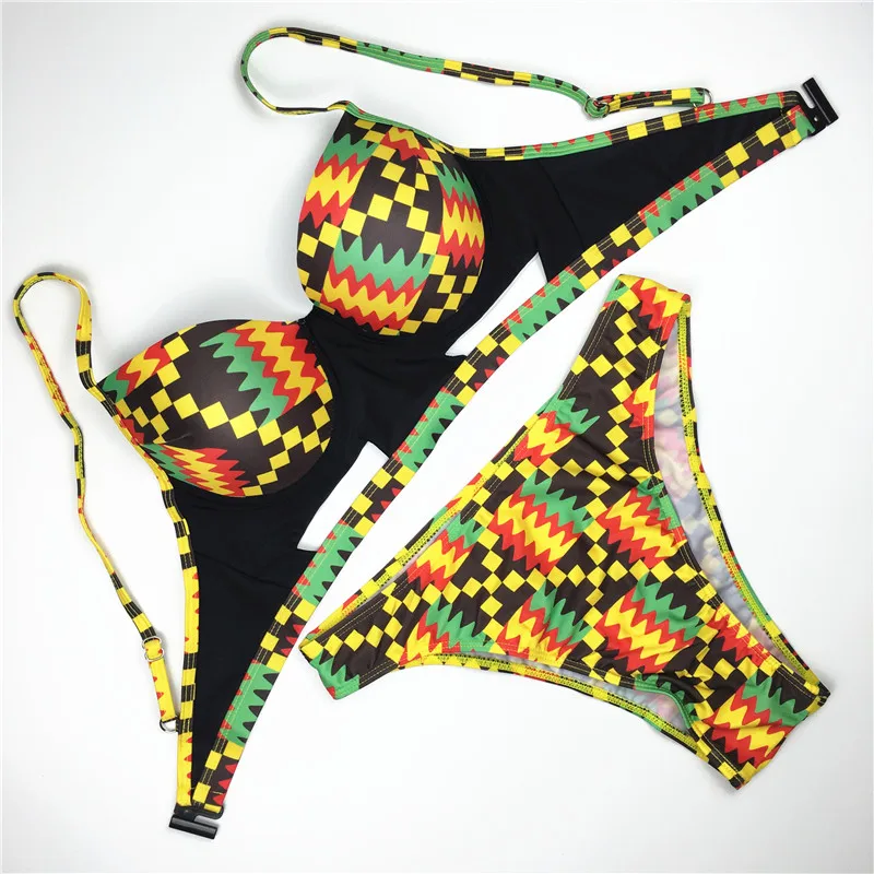 Африканский бикини с принтом купальный костюм купальник с вырезом купальник Бразильский бикини пуш-ап купальник женский Maillot De Bain Femme - Цвет: 4