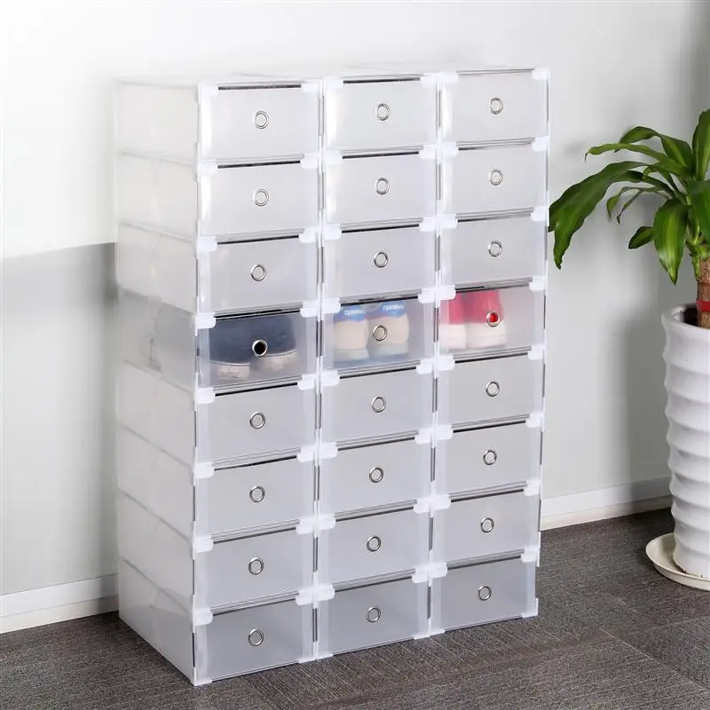 

OUNONA 20PCS Shoe Storage Box Clear Stackable Shoe Boxes Storage Drawer Organizer Foldable Shoe Case Thicken Shoe Container