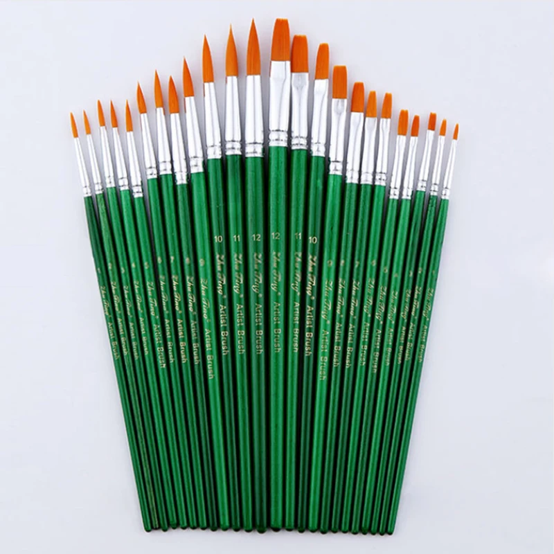 

12/24Pcs Artist More Size Nylon Hair Acrylic Paint Brush Set For School Children Drawing Tool Watercolor Brushes Art Supplies