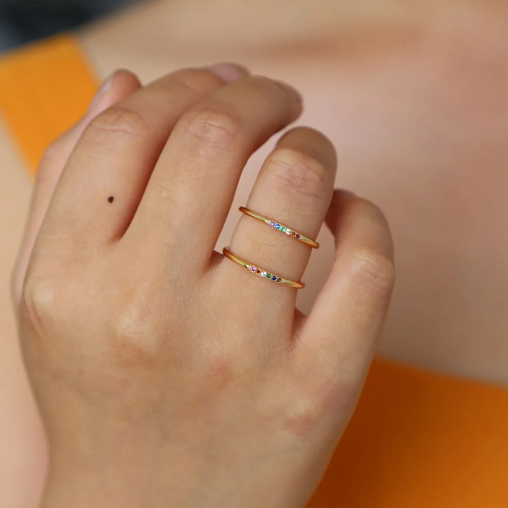 925-Sterling-Silver Rings For Women Rainbow Cubic Zircon round cz band Rings Gradient Color Rings Unique Silver Jewelry