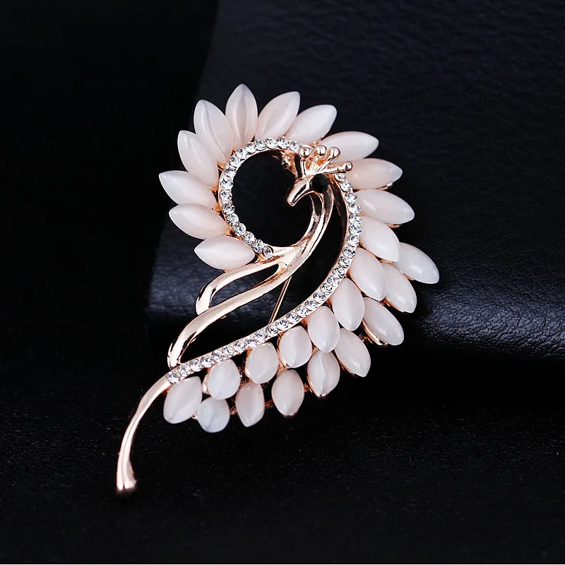 OneckOha Opal Stone Peacock Brooches Rhinestone Phoenix Animal Pin Women's Garment Accessories