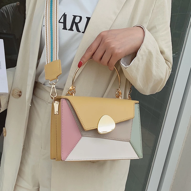 Contrast color Leather Crossbody Bags For Women 2019 Travel Handbag Fashion Simple Shoulder Messenger Bag Ladies Cross Body Bag