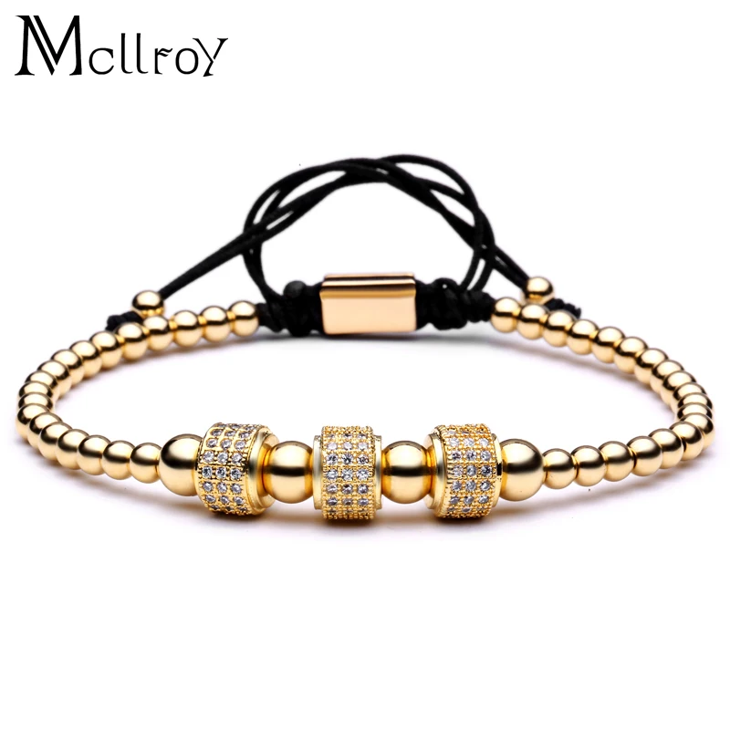 Billige Mcllroy armband männer luxus gold perlen geflochtene armbänder armreif für frauen mann pflastern einstellung zirkon armband homme pulseras Mujer