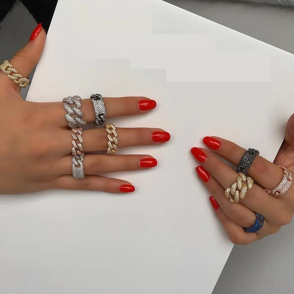 

ICED OUT bling hip hop rock women jewelry curb Miami Cuban link chain women finger ring