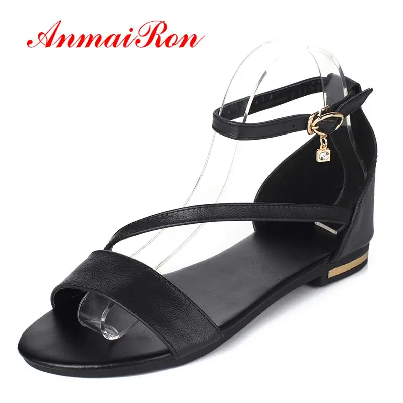 

ANMAIRON Genuine Leather Basic Woman Sandals 2019 Summer New Arrival Zapatos De Mujer Summer Shoes Size 34-43 LY1444