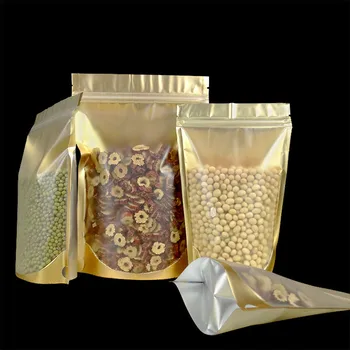 

100pcs/lot Golden Stand up One Side Clear Ziplock Bag Aluminum Foil Gold Gift Bags Snack Coffee Beans Toys Packaging Pouches