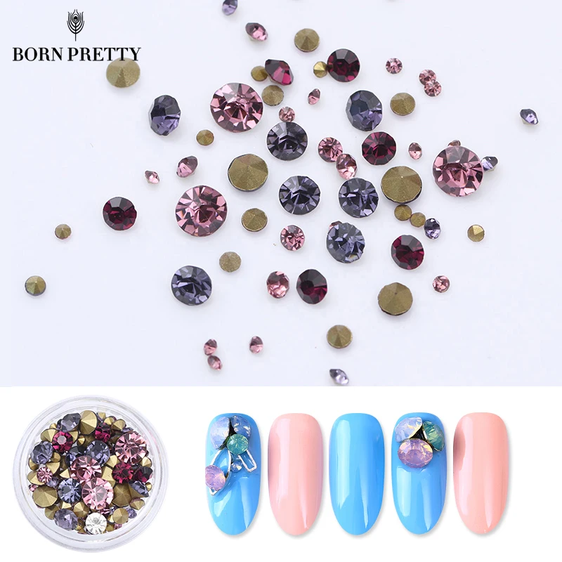  16 Patterns Nail Crystal Rhinestones Set Multi-size Sharp Bottom Mixed Color Nail Art 3D Decoration