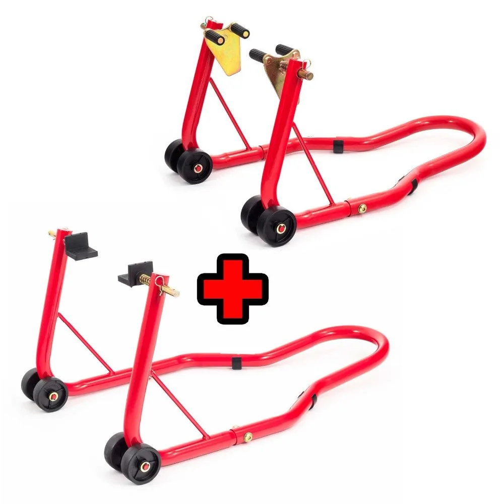 

High Quality Black/red Steel Full Set Of Motorcycle Rear And Front Wheel Stand Motorcycle Paddock Stand Set Holder