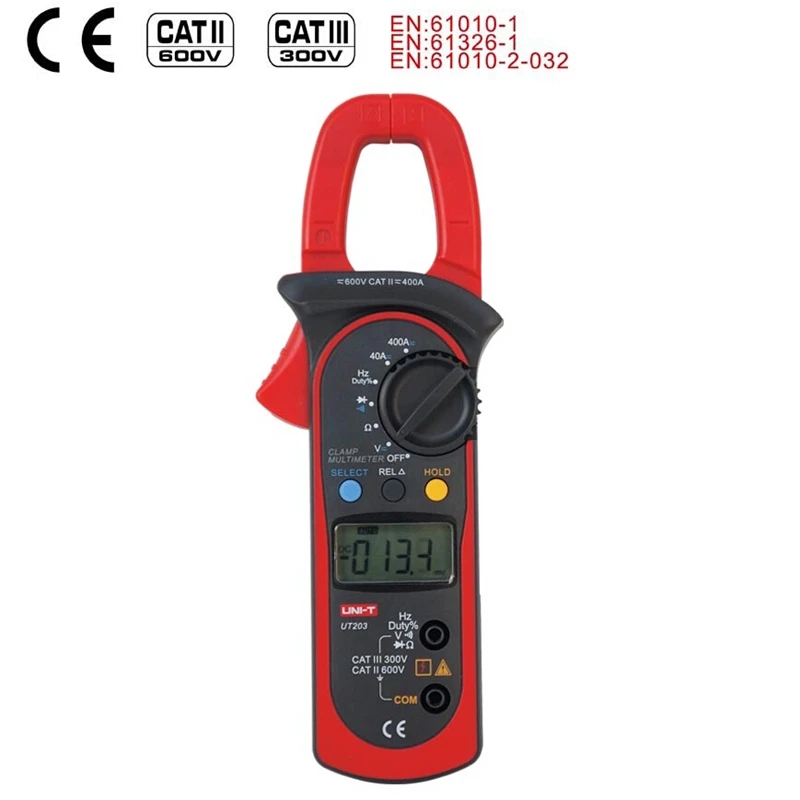 

UNI T UT203 Digital Clamp Meter Auto Range Multimeter AC DC 600V Voltmeter Ammeter Ohmmeter Frequency Diode Tester Data hold