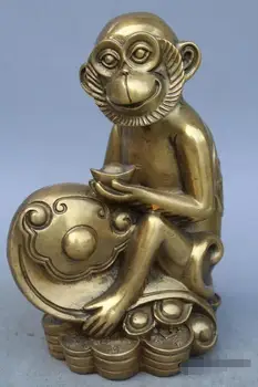 

China Fengshui Bronze Brass Yuanbao Wealth Ruyi Animal Zodiac Year Monkey Statue