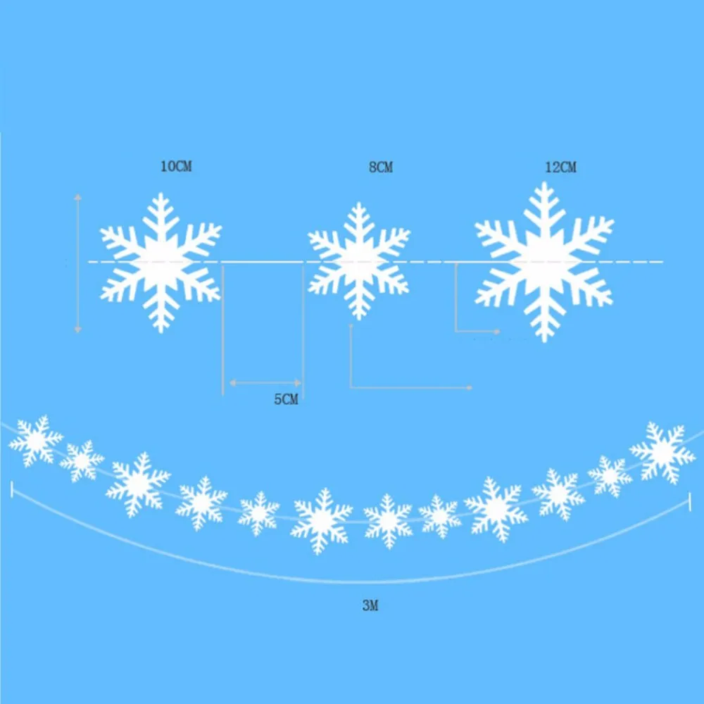 12Pcs 3M 3D Card Paper Christmas White Snowflake Paper Flowers Garland Banner For Wedding Holiday Festival Party Home Decoration