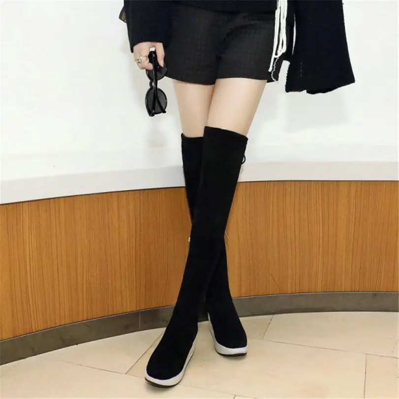 Новые облегающие высокие сапоги женские черные сапоги выше колена из искусственной замши, сапоги для верховой езды на среднем каблуке, высокие панк-кроссовки, эластичные криперы