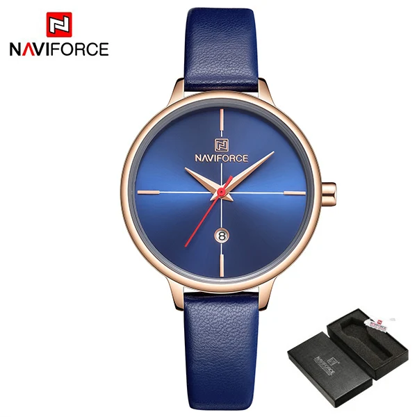 NAVIFORCE женские часы Топ бренд класса люкс водонепроницаемые женские часы кожаный ремешок браслет женские часы Новые Relogio Feminino - Цвет: BlueBox
