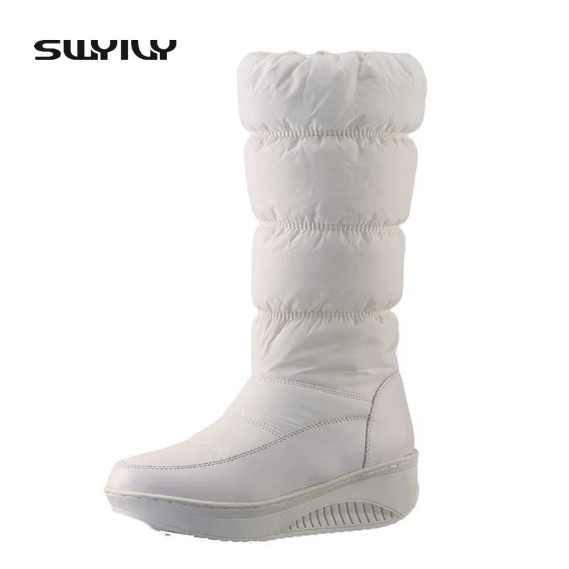 SWYIVY Woman Snow Boots Platform Down Cloth 44 Large Size Wedge Swing Shoes 2018 Female Winter Plush Fur Warm Long Boots Shoes