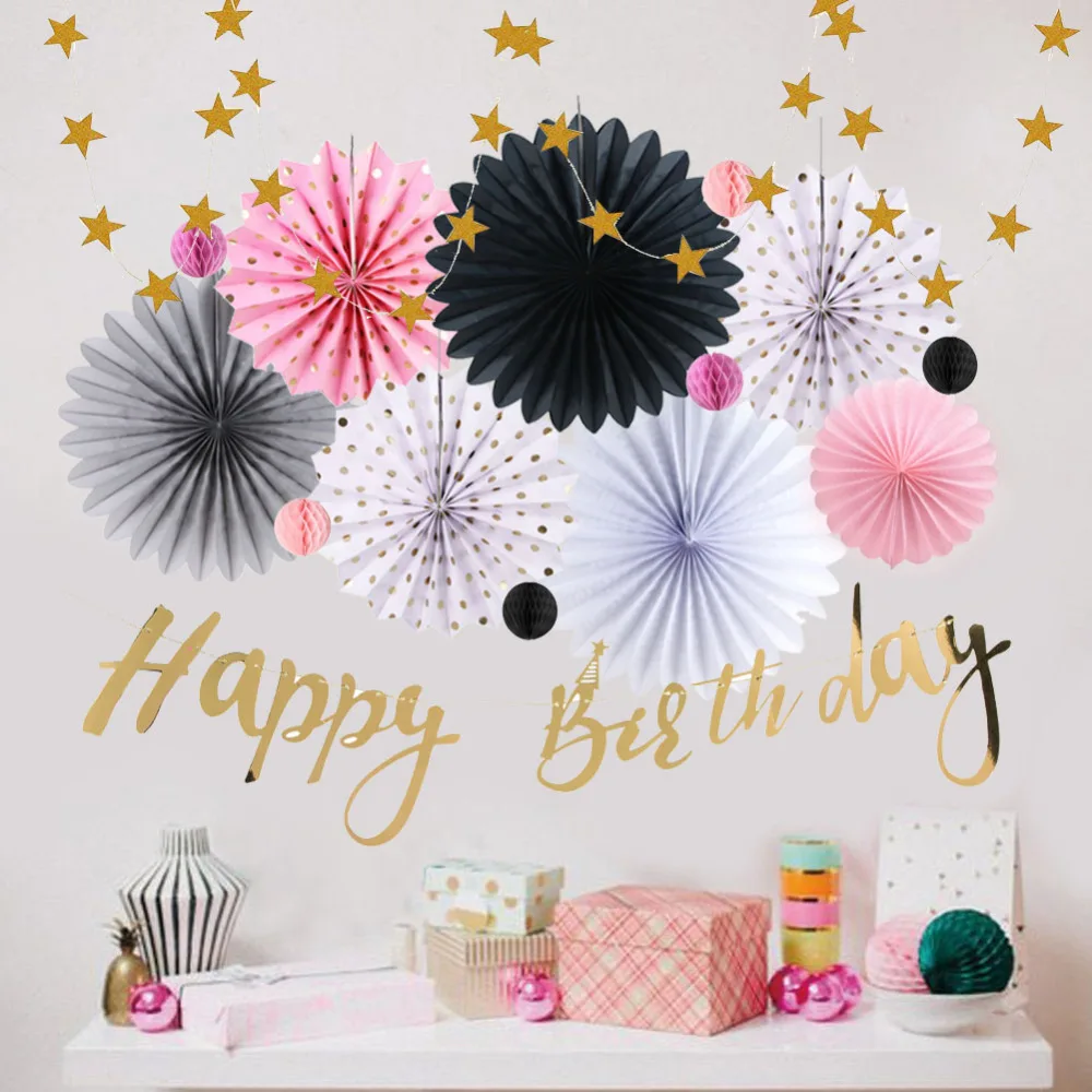 Us 12 64 9 Off Birthday Girl Decoration Set 15pcs With Happy Birthday Banner Paper Garlands For Kids Adult Birthday Party Decoration Supplies In