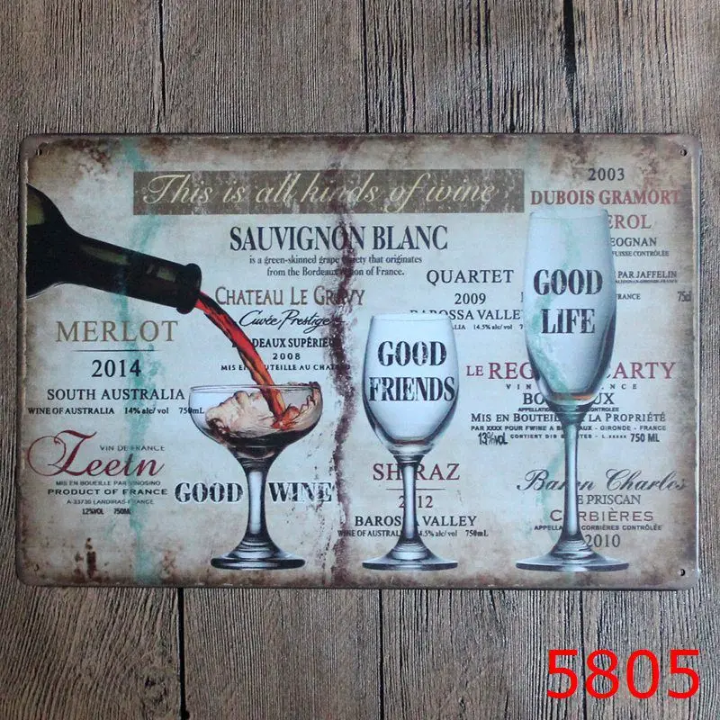 Buen vino amigo vida pintura de pared Retro placa de Metal Bar hogar salón estaño señal decoración 20X30 CM LJ-4627