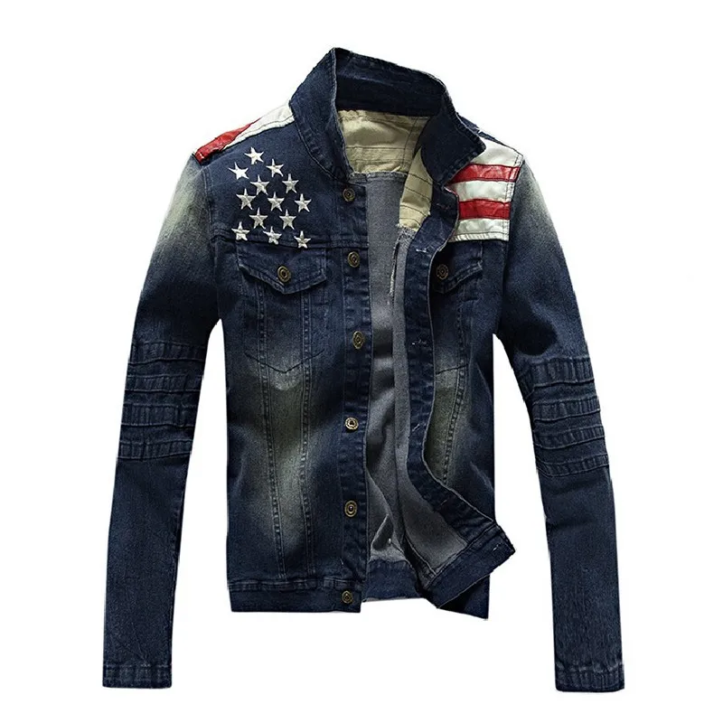 

2016 New USA Design Mens Jeans Jackets American Army Style Man's Jeans Clothing Denim Jacket for Men Plus size Asia