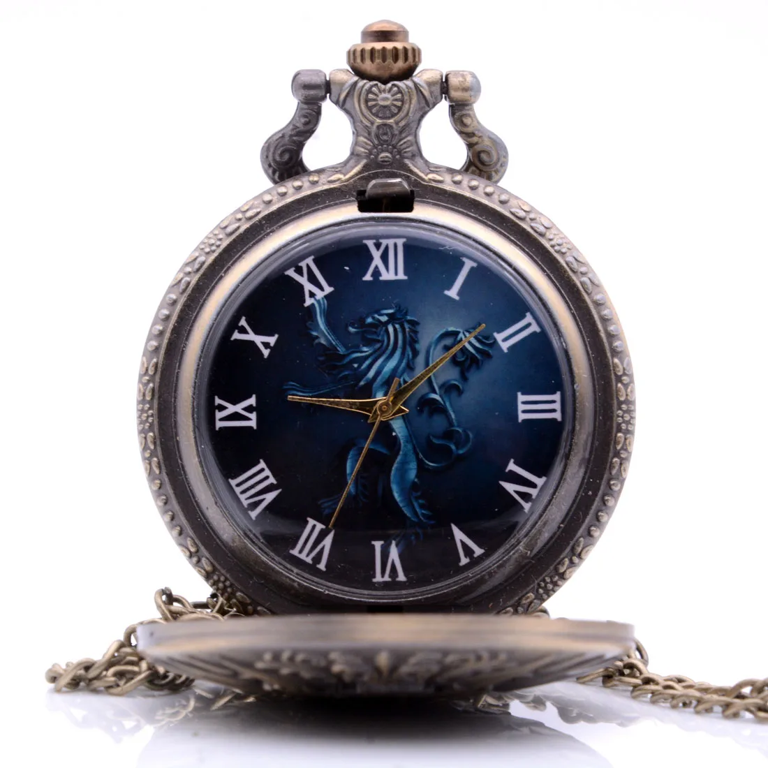 Bronze Color Dial Игра престолов Дом Ланнистеров Лев цветной циферблат кварцевые карманные часы аналоговый кулон ожерелье Мужские Женские часы цепочка подарок Reloj - Цвет: Bronze Color Dial