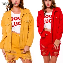 Модные женские туфли одноцветное пальто, джинсовая куртка Для женщин Distressed Denim Jacket яркий Цвет дамы джинсы пальто Повседневное верхняя одежда YK00037