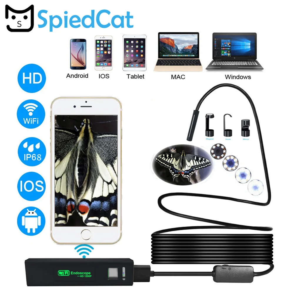 

HD Android IOS WiFi Endoscope Camera 8mm Lens 1m/2m/3.5m/5m Cable Endoscope for Car Repair 8 Led Light Adjustable Cam