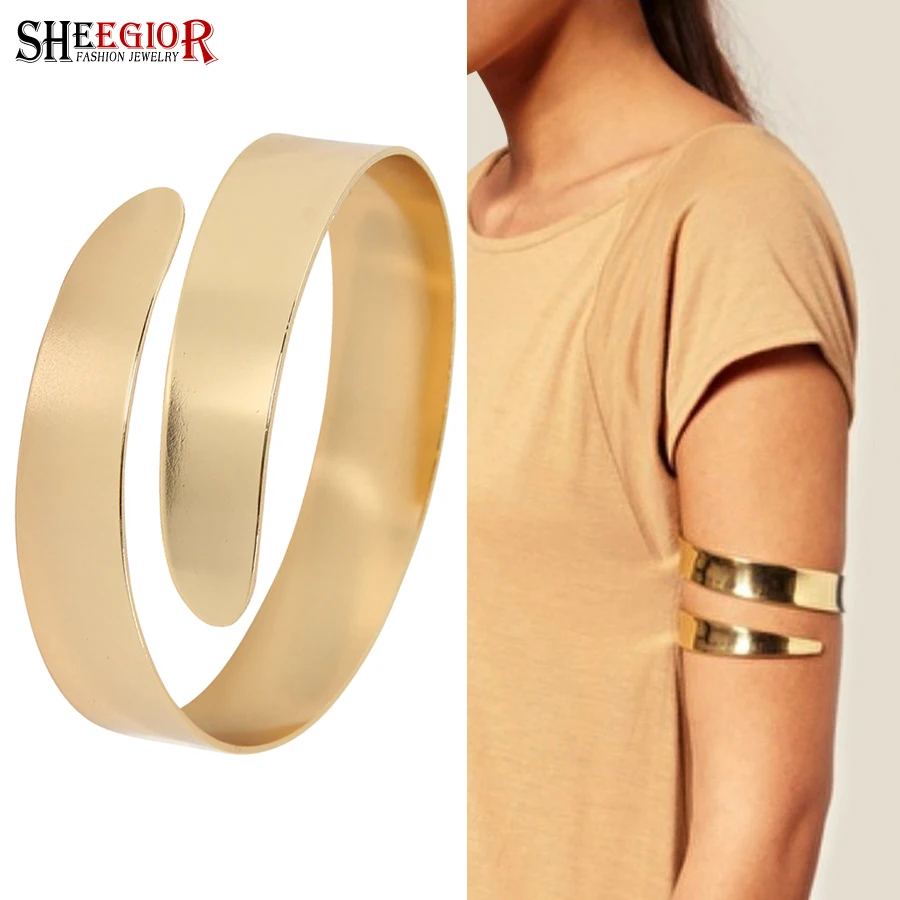 

Sexy Love Gold Silver Arm Bracelets Simple Smooth Big Bracelet Open Cuff Bangles for Women Mens Accessories Fashion Jewelry Gift