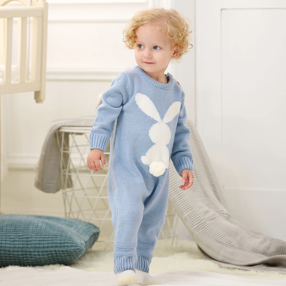 

Baby Rompers Spring Rabbit Tail Newborn Sweaters Knit Cotton Full Clothing Set Infant Jumpsuit Toddler Baby Boy Overalls DS29