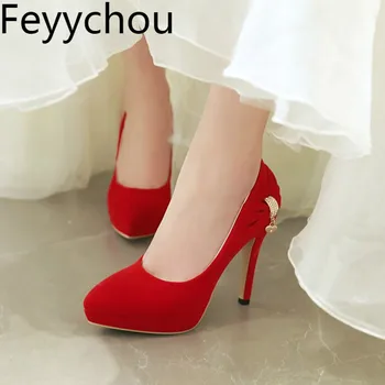 

Women's Pumps Super High Heel Platform Pointed Toe Butterfly-knot 2018 Sexy New Fashion Spring Autumn Flock Party Wedding Shoes