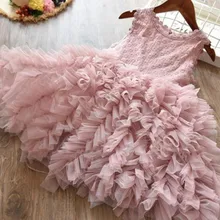 Одежда для детей; красное платье принцессы из тюля с лепестками для крещения; платье для конкурса; детские школьные платья для маленьких девочек