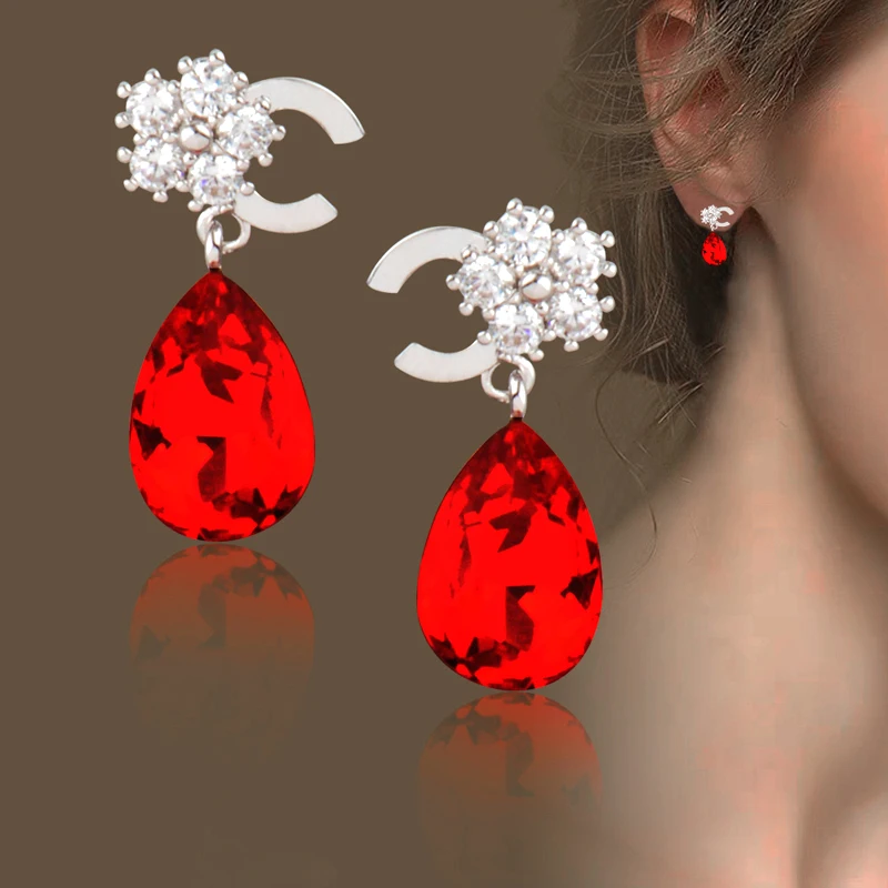 

SINLEERY Gorgeous Design Teardrop Crystal Earrings For Women Red Blue Gray Crystal Silver Earring Custom Jewelry ES002 SSI