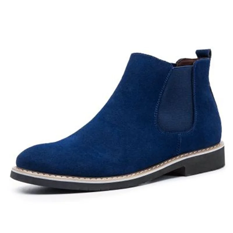 ZERO MORE/мужские ботинки «Челси»; короткие плюшевые зимние ботинки; мужские ботильоны из спилка без застежки; мужские замшевые ботинки с круглым носком - Цвет: Синий