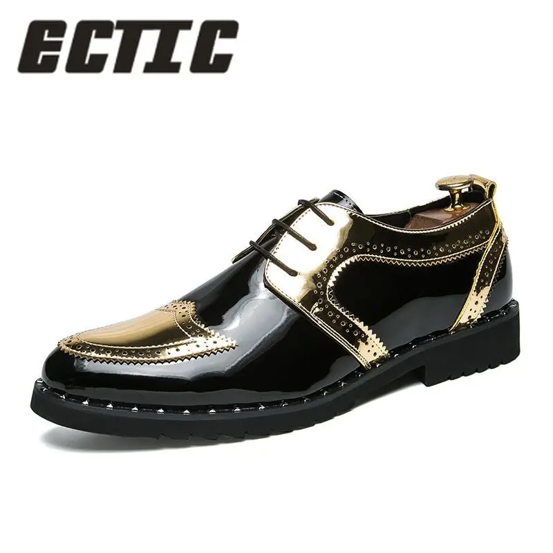 

ECTIC 2018 Brand Men Dress Shoes Glitter Men Formal Shoes Italian Leather Luxury Fashion Wedding Oxford Shoes Men's shoes DP-120