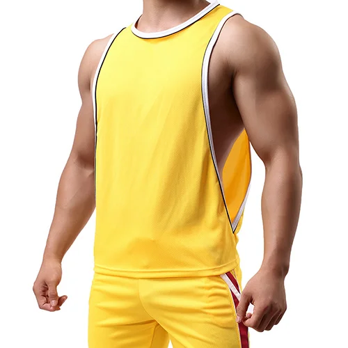 Aimpact Men's Vigor Tank Tops Fitness Bodybuiding Clothing Low Cut Side Arm Holes Mesh Activewear Summer Vest Tank Tops SXB051 - Цвет: Yellow