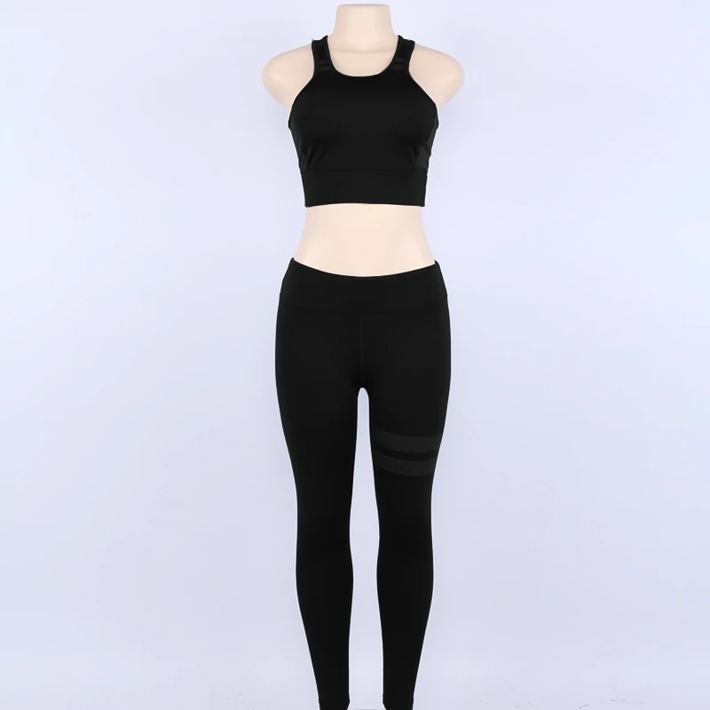 Manoswe,, дышащая Женская эластичная спортивная одежда, комплект для йоги, одежда для спортзала, фитнеса, спортивный костюм, леггинсы+ бюстгальтер, набор, сексуальные топы для тренировок - Цвет: Black