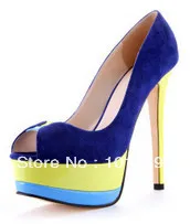 

Beautiful Dress Blue Color Neon Peep Toe Shoes For Woman