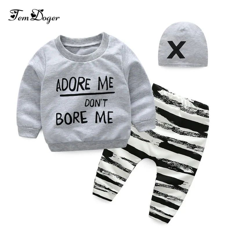 Tem Doger Toddler Boys Casual Black Sweat Shirt+Gray Pants Outfits