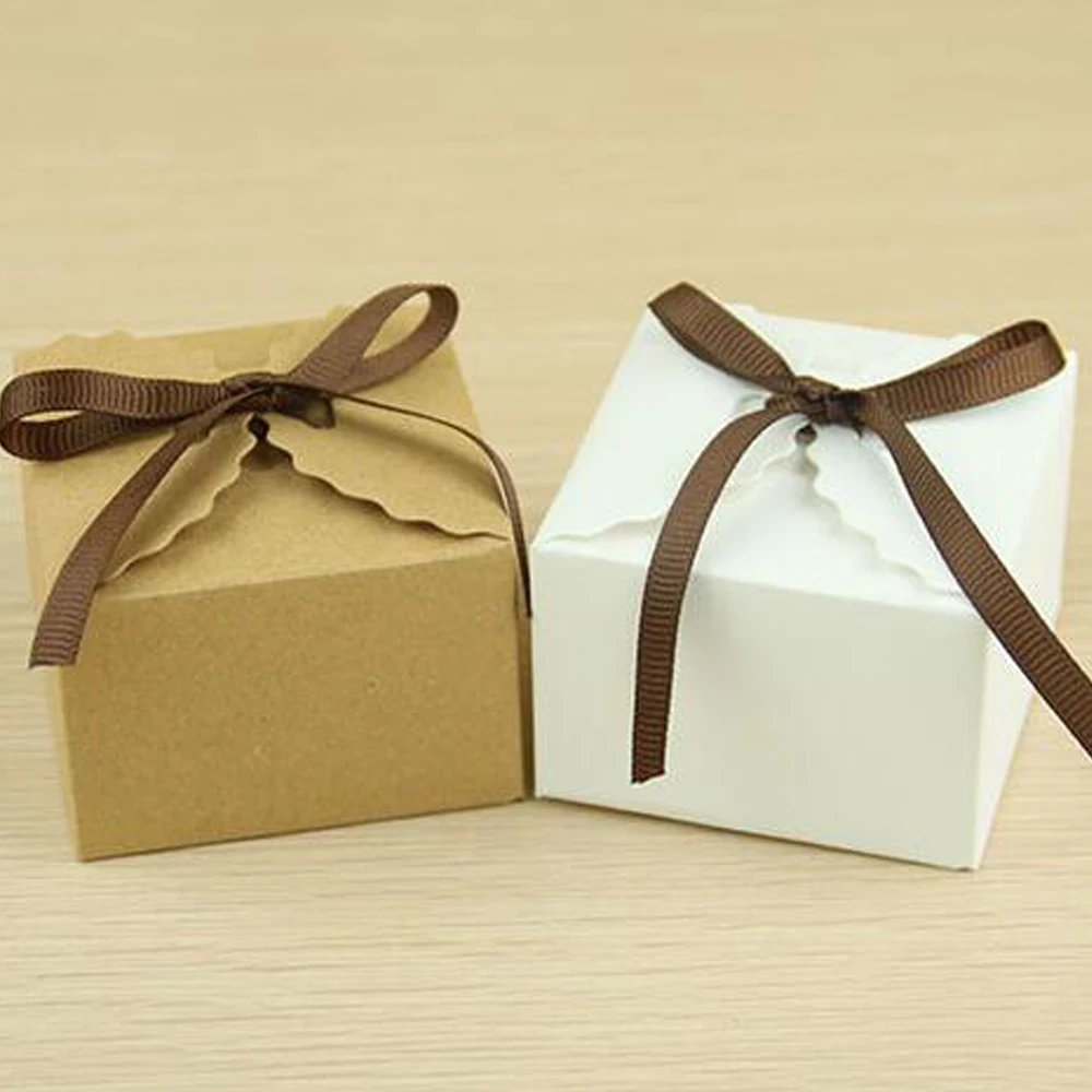 50pcs Candy Boxes Romantic Kraft Paper Gifts Bag For Guests Rustic