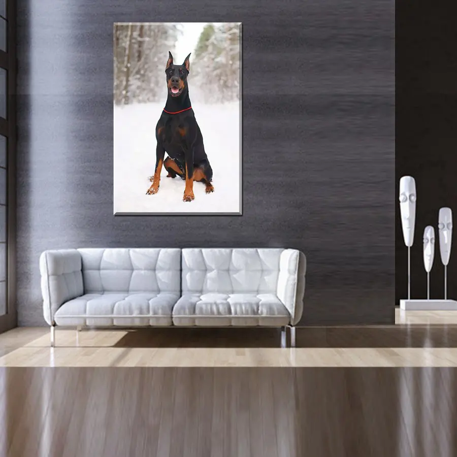 Wall Art Печать на холсте милые умные Доберман с собакой манеж для игры в Картина