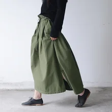 Модная Длинная регулируемая поясная Женская юбка из чистого хлопка, армейский зеленый черный однотонный цвет, модные дизайнерские женские юбки