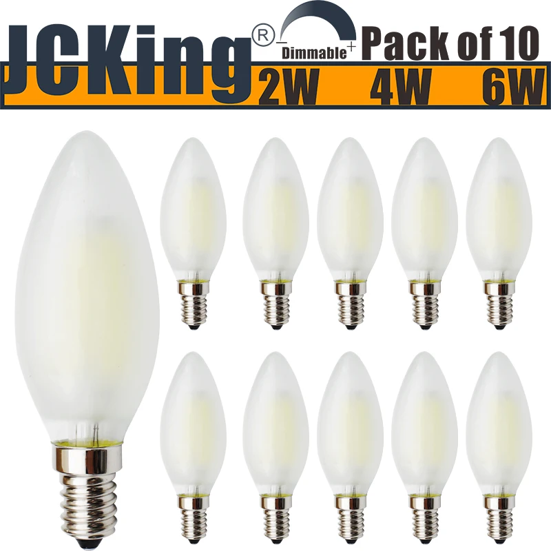 Jcking(комплект из 10 шт.) схема соединений для настройки 220V 2 W/4 W/6 W E14 затемнения светодиодный лампы накаливания светодиодный матовый Свеча светильник лампочка, SES Свеча светильник лампочка