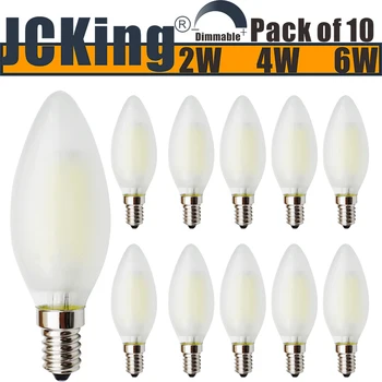 

JCKing (Pack of 10) AC 220V 2W/4W/6W E14 Dimmable LED Filament Bulbs LED Frosted Candle Light Bulb, SES Candle Light Bulb